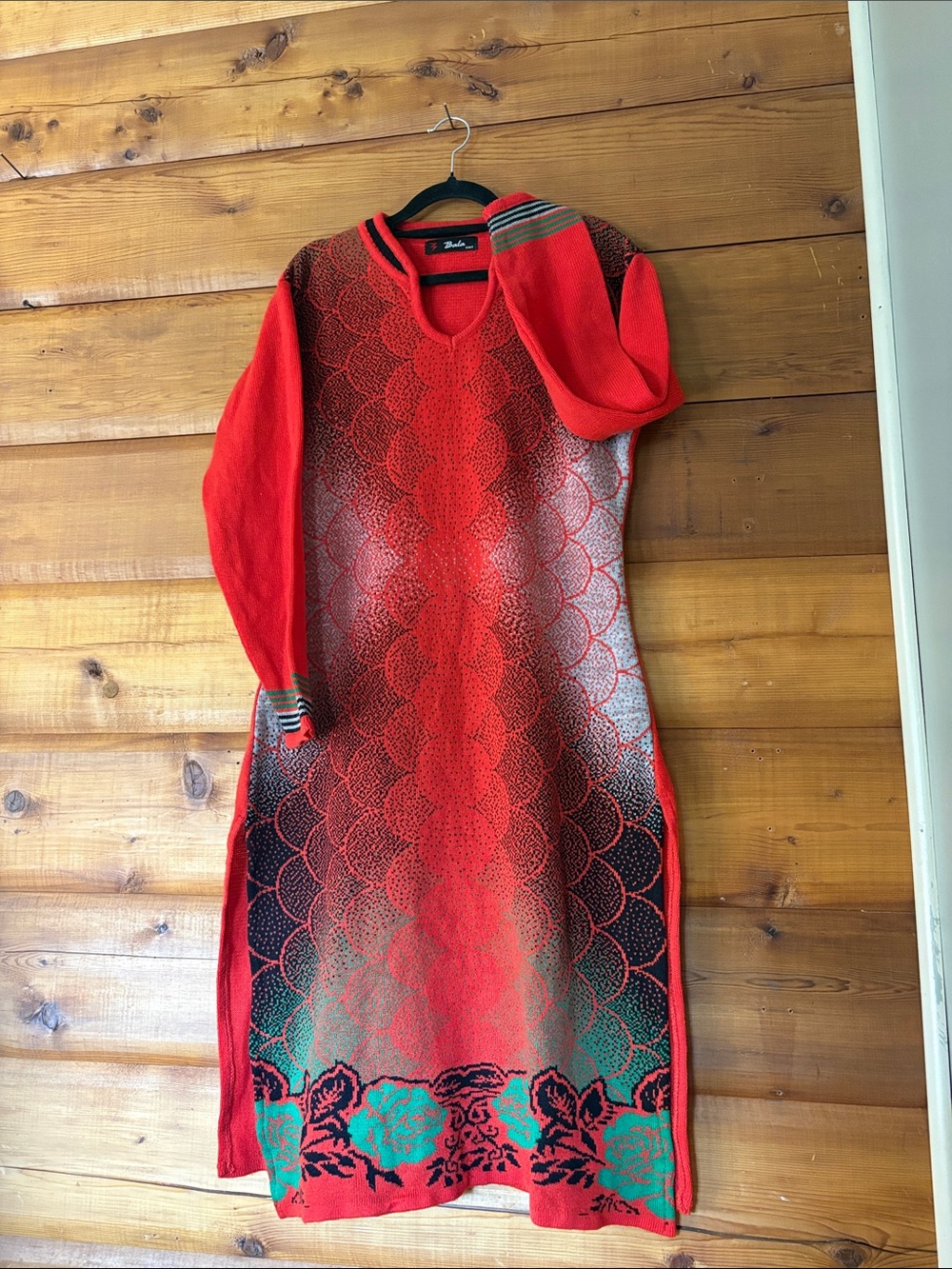 Mikarose Black Floral V-Neck | Midi Dress 3/4 Sleeve | Size L